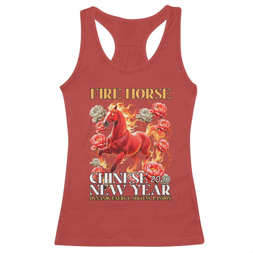 Year of The Fire Horse 2026 Racerback Tank Top Chinese New Year Peony Flower TS11 Red Print Your Wear