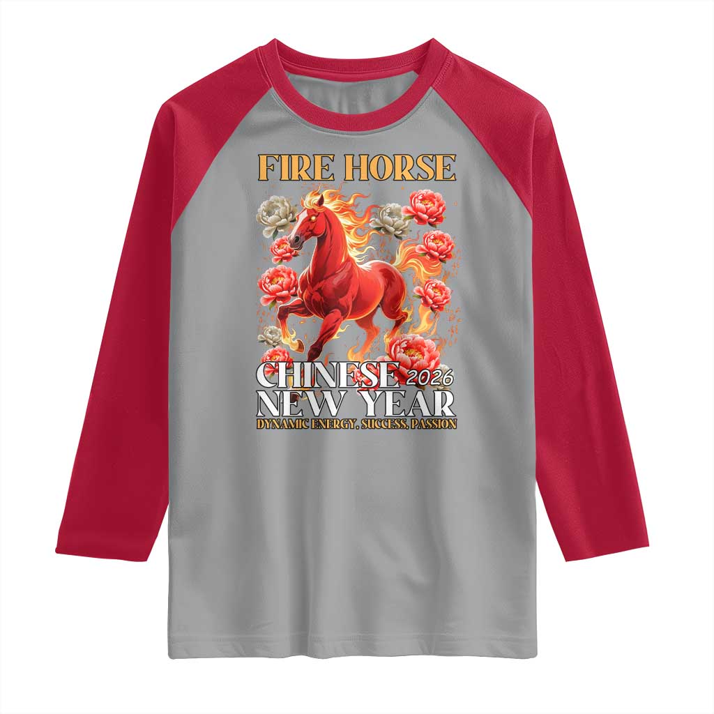 Year of The Fire Horse 2026 Raglan Shirt Chinese New Year Peony Flower TS11 Sport Gray Red Print Your Wear