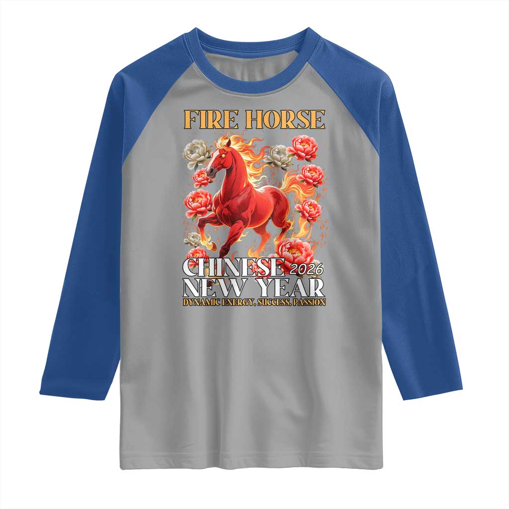 Year of The Fire Horse 2026 Raglan Shirt Chinese New Year Peony Flower TS11 Sport Gray Royal Print Your Wear