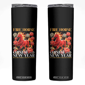Year of The Fire Horse 2026 Skinny Tumbler Chinese New Year Peony Flower TS11 Black Print Your Wear