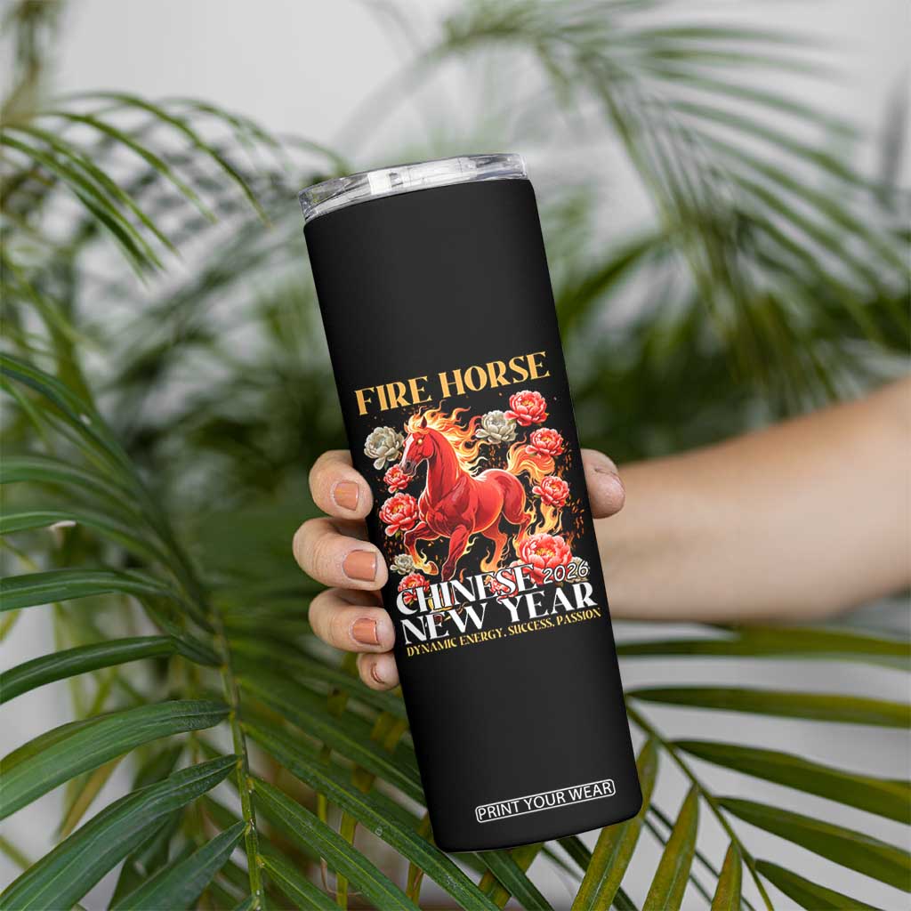 Year of The Fire Horse 2026 Skinny Tumbler Chinese New Year Peony Flower TS11 Print Your Wear