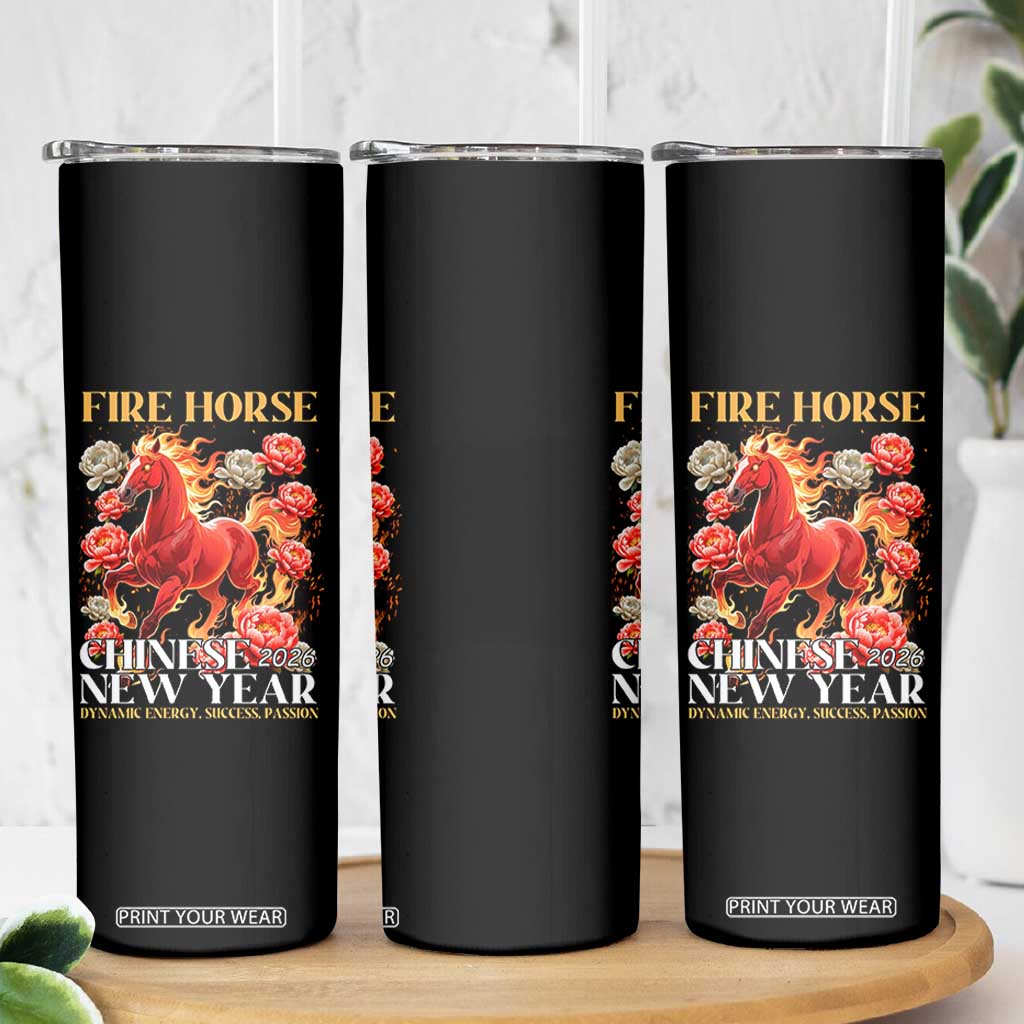 Year of The Fire Horse 2026 Skinny Tumbler Chinese New Year Peony Flower TS11 Print Your Wear