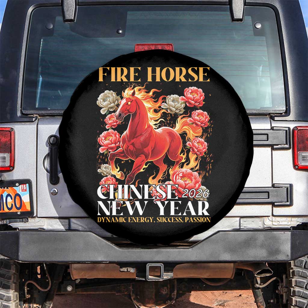 Year of The Fire Horse 2026 Spare Tire Cover Chinese New Year Peony Flower TS11 No hole Black Print Your Wear