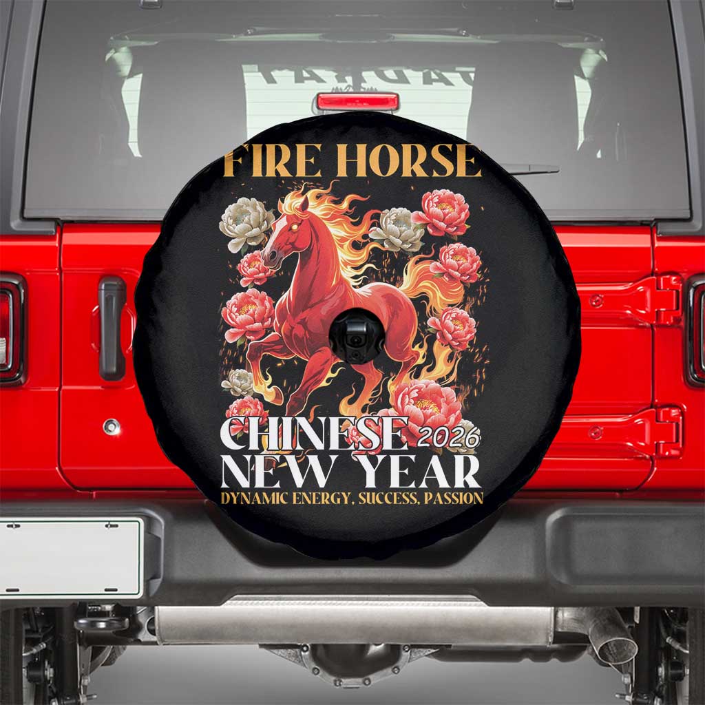 Year of The Fire Horse 2026 Spare Tire Cover Chinese New Year Peony Flower TS11 Black Print Your Wear