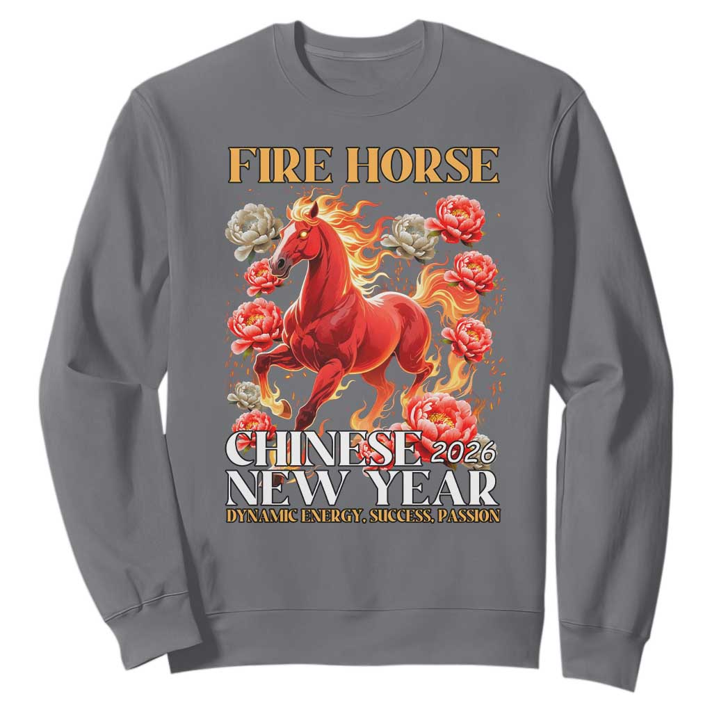 Year of The Fire Horse 2026 Sweatshirt Chinese New Year Peony Flower TS11 Charcoal Print Your Wear