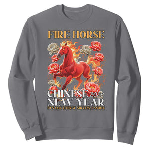 Year of The Fire Horse 2026 Sweatshirt Chinese New Year Peony Flower TS11 Charcoal Print Your Wear