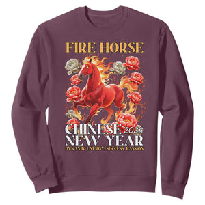 Year of The Fire Horse 2026 Sweatshirt Chinese New Year Peony Flower TS11 Maroon Print Your Wear
