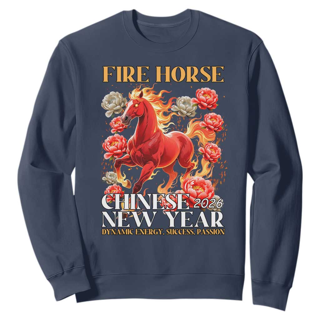 Year of The Fire Horse 2026 Sweatshirt Chinese New Year Peony Flower TS11 Navy Print Your Wear