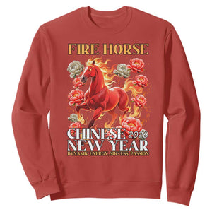 Year of The Fire Horse 2026 Sweatshirt Chinese New Year Peony Flower TS11 Red Print Your Wear