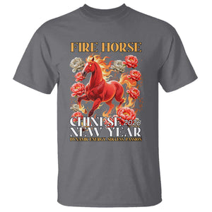 Year of The Fire Horse 2026 T Shirt Chinese New Year Peony Flower TS11 Charcoal Print Your Wear
