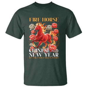 Year of The Fire Horse 2026 T Shirt Chinese New Year Peony Flower TS11 Dark Forest Green Print Your Wear