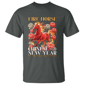 Year of The Fire Horse 2026 T Shirt Chinese New Year Peony Flower TS11 Dark Heather Print Your Wear