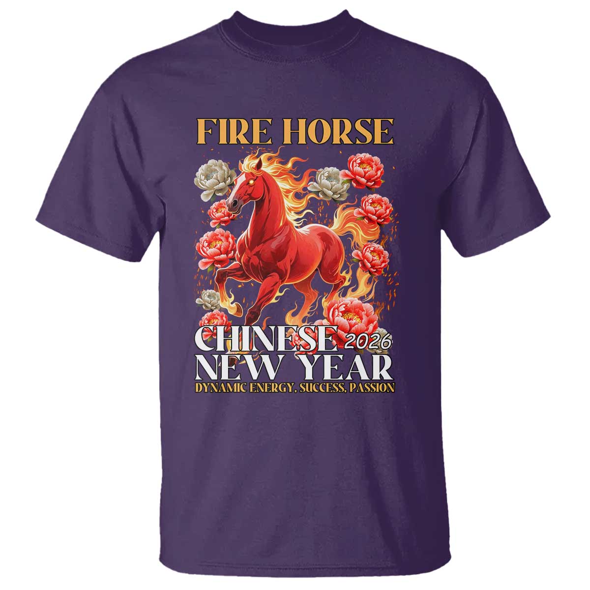 Year of The Fire Horse 2026 T Shirt Chinese New Year Peony Flower TS11 Purple Print Your Wear