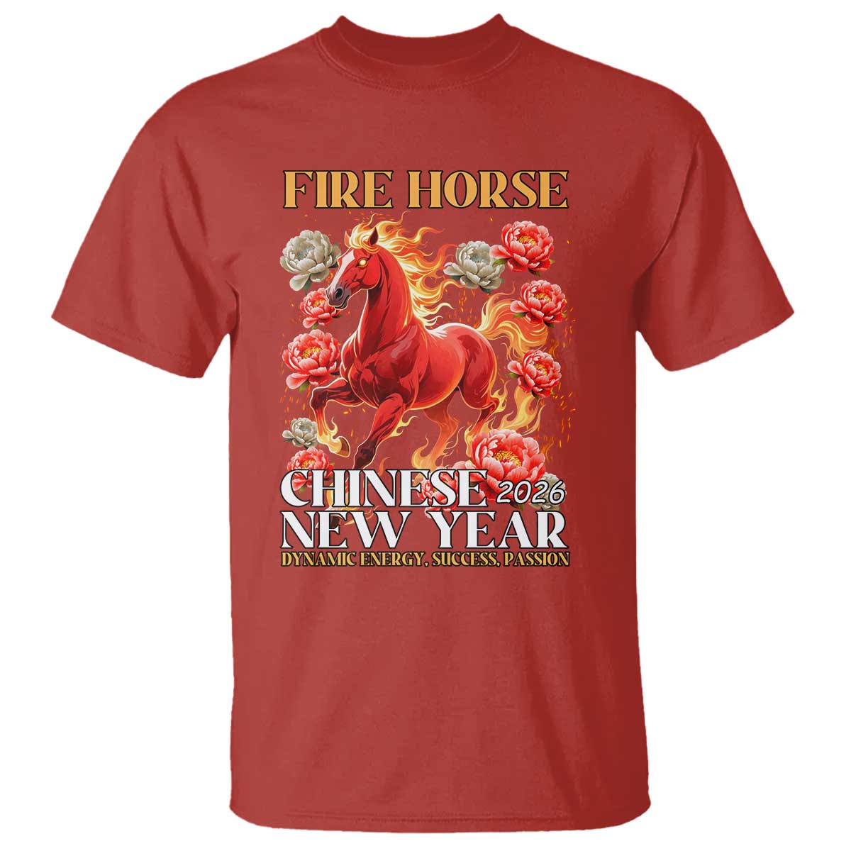 Year of The Fire Horse 2026 T Shirt Chinese New Year Peony Flower TS11 Red Print Your Wear