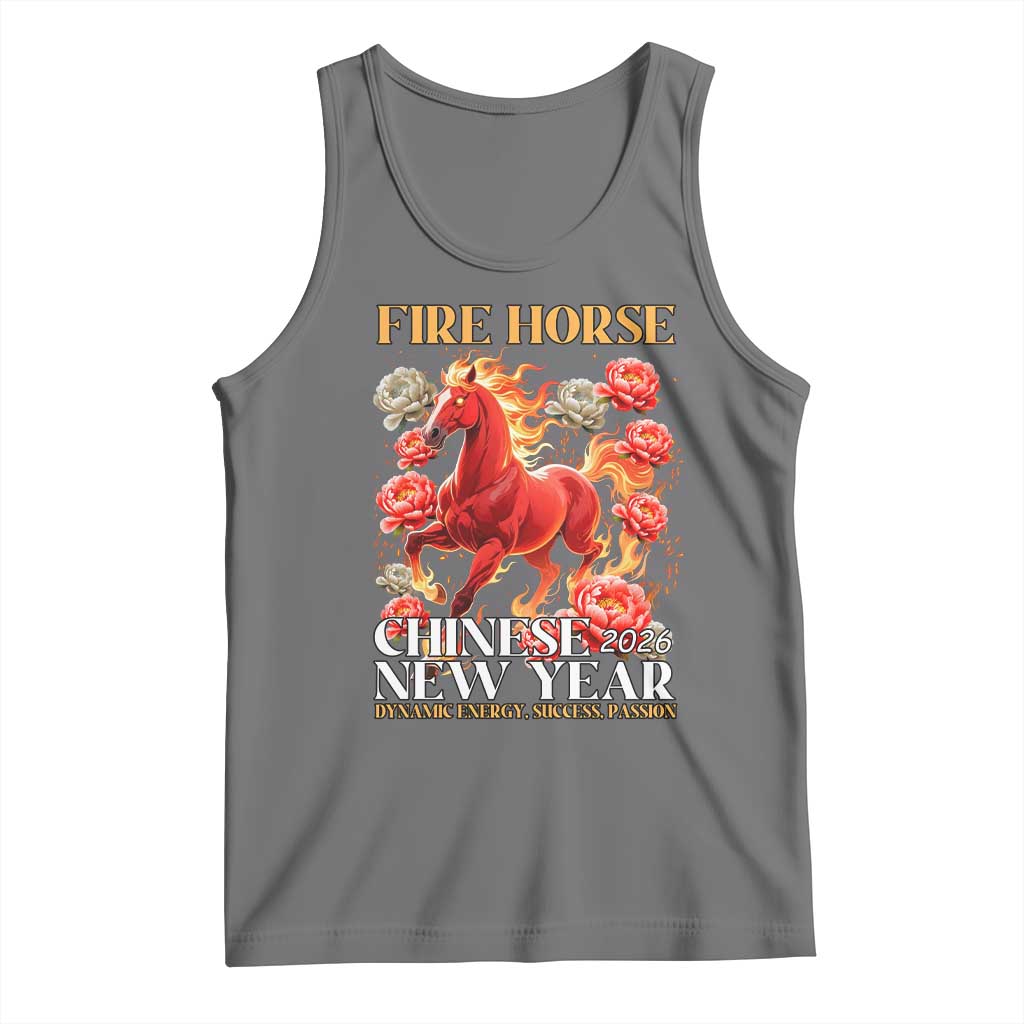 Year of The Fire Horse 2026 Tank Top Chinese New Year Peony Flower TS11 Black Heather Print Your Wear