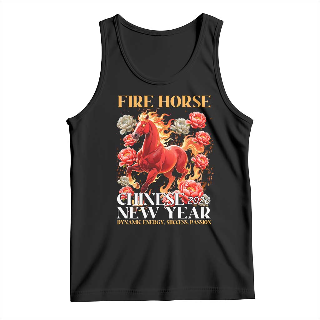 Year of The Fire Horse 2026 Tank Top Chinese New Year Peony Flower TS11 Black Print Your Wear