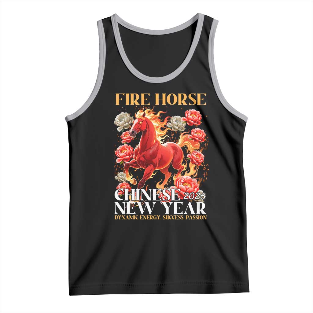 Year of The Fire Horse 2026 Tank Top Chinese New Year Peony Flower TS11 Black Athletic Heather Print Your Wear