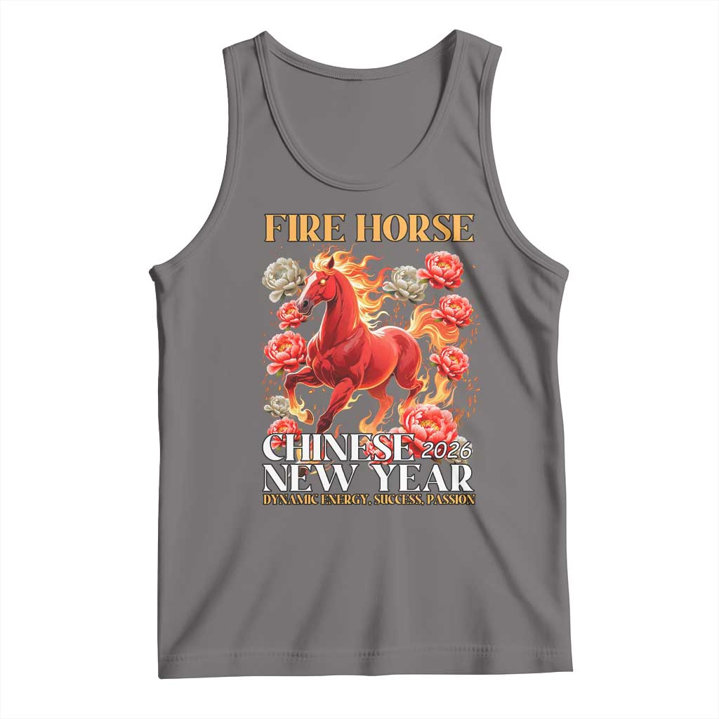 Year of The Fire Horse 2026 Tank Top Chinese New Year Peony Flower TS11 Deep Heather Print Your Wear