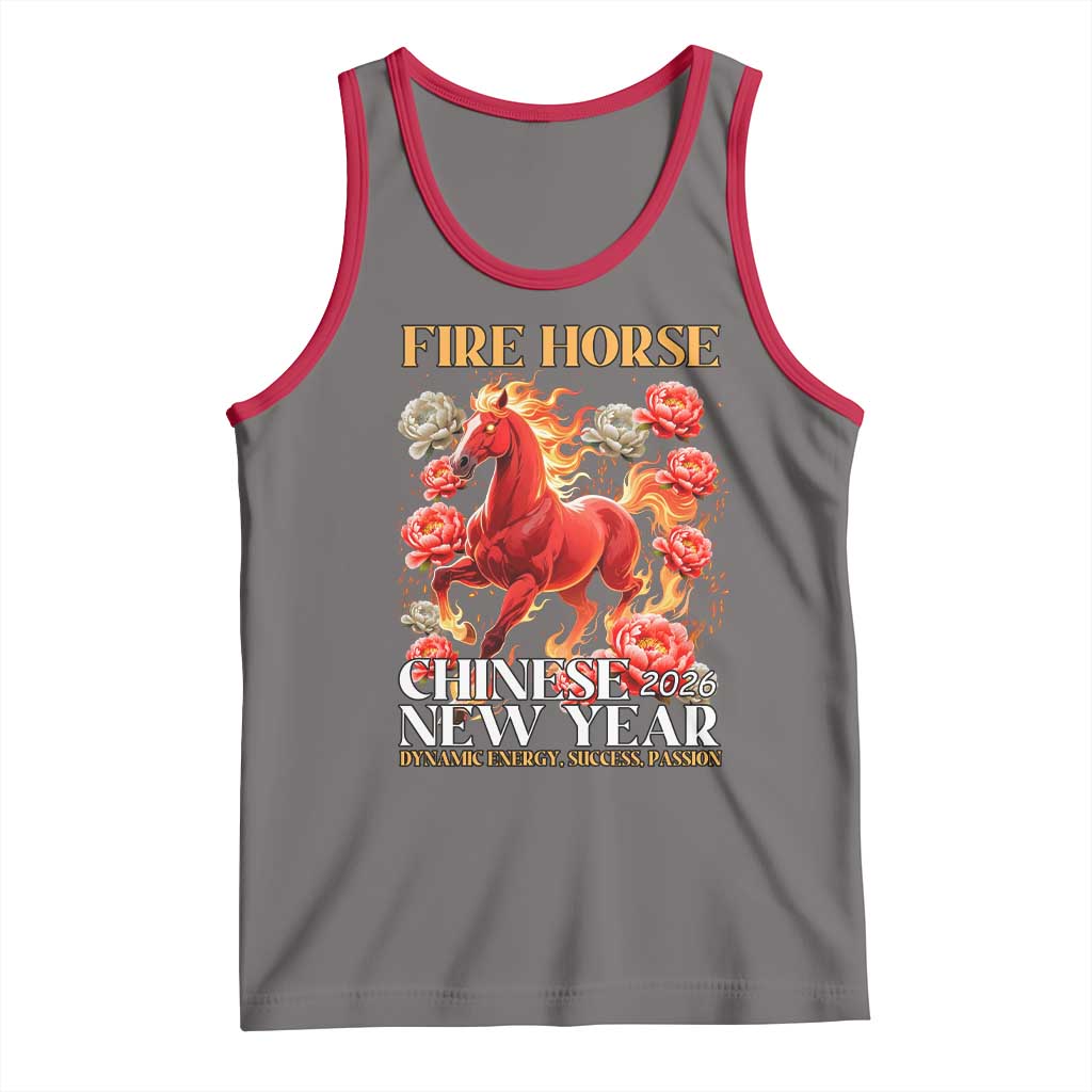 Year of The Fire Horse 2026 Tank Top Chinese New Year Peony Flower TS11 Deep Heather Red Print Your Wear