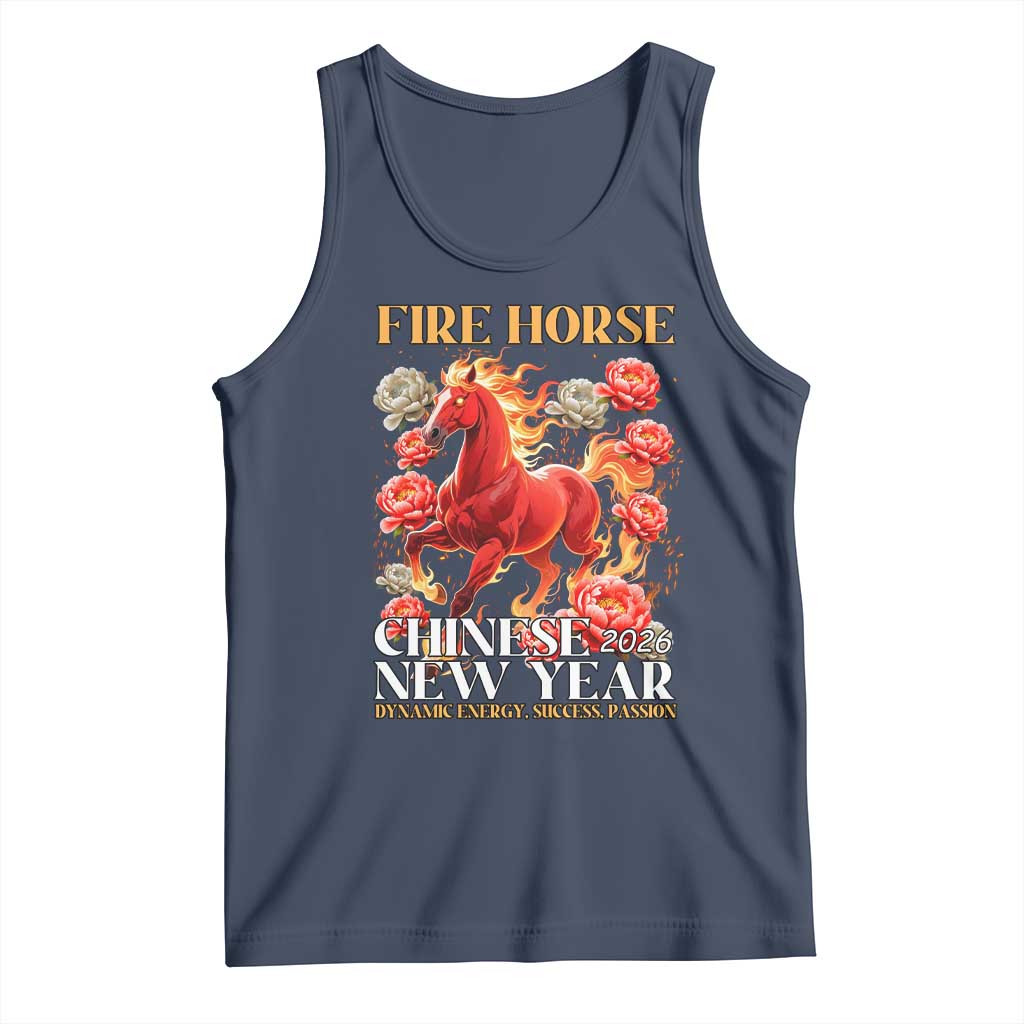 Year of The Fire Horse 2026 Tank Top Chinese New Year Peony Flower TS11 Navy Print Your Wear
