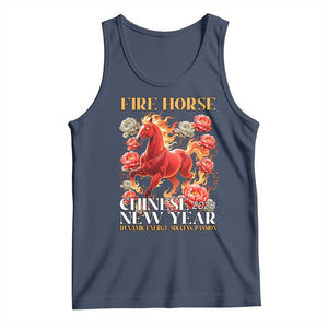 Year of The Fire Horse 2026 Tank Top Chinese New Year Peony Flower TS11 Navy Print Your Wear