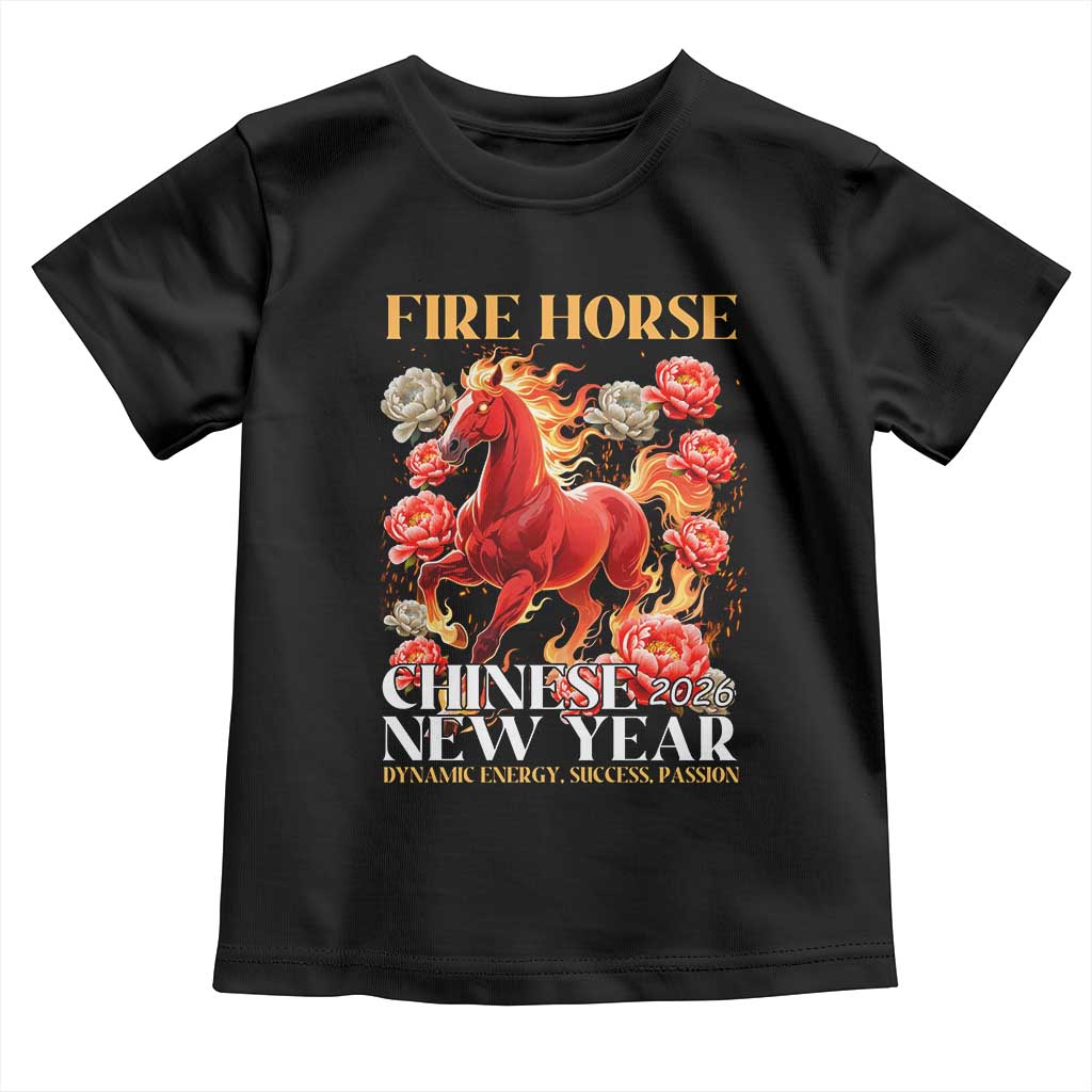 Year of The Fire Horse 2026 Toddler T Shirt Chinese New Year Peony Flower TS11 Black Print Your Wear