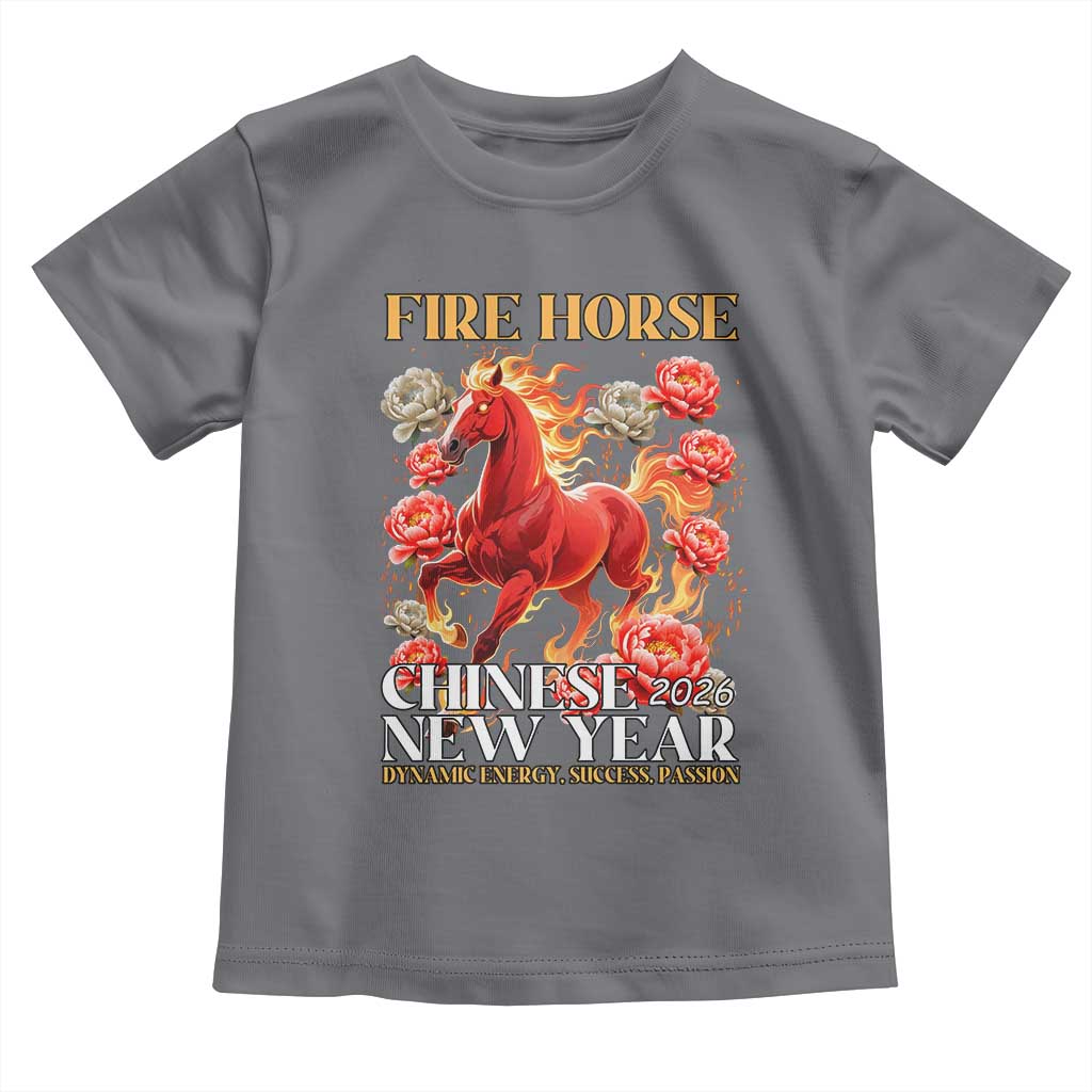 Year of The Fire Horse 2026 Toddler T Shirt Chinese New Year Peony Flower TS11 Charcoal Print Your Wear