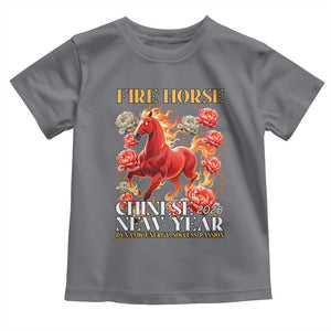 Year of The Fire Horse 2026 Toddler T Shirt Chinese New Year Peony Flower TS11 Charcoal Print Your Wear