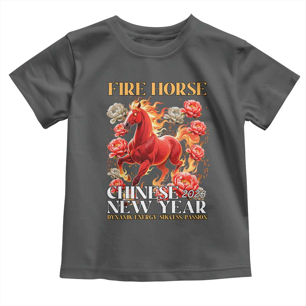 Year of The Fire Horse 2026 Toddler T Shirt Chinese New Year Peony Flower TS11 Dark Heather Print Your Wear