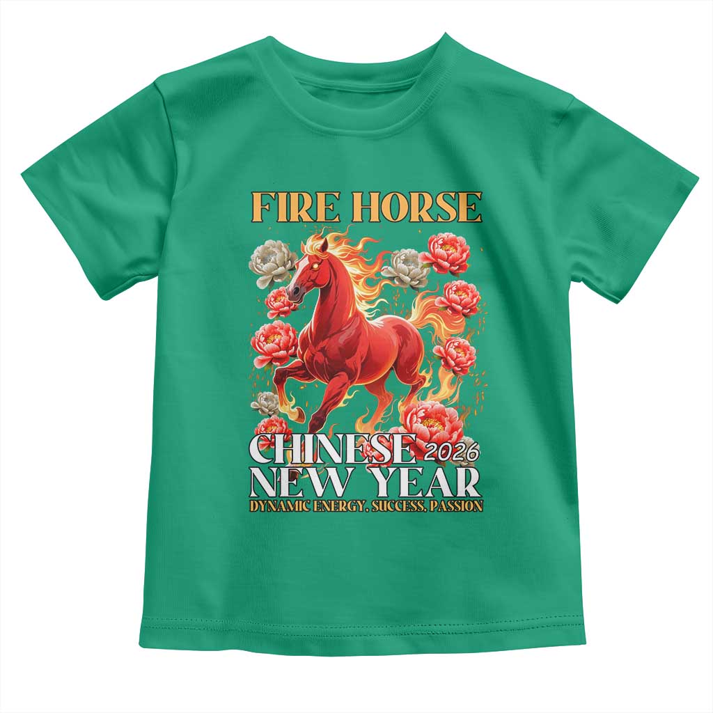 Year of The Fire Horse 2026 Toddler T Shirt Chinese New Year Peony Flower TS11 Irish Green Print Your Wear