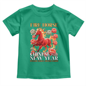 Year of The Fire Horse 2026 Toddler T Shirt Chinese New Year Peony Flower TS11 Irish Green Print Your Wear