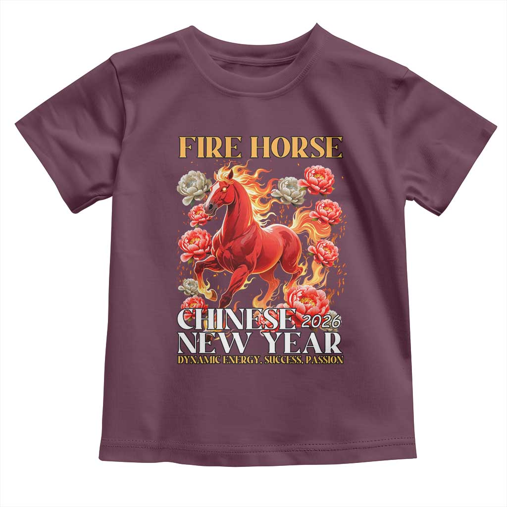 Year of The Fire Horse 2026 Toddler T Shirt Chinese New Year Peony Flower TS11 Maroon Print Your Wear