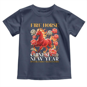 Year of The Fire Horse 2026 Toddler T Shirt Chinese New Year Peony Flower TS11 Navy Print Your Wear