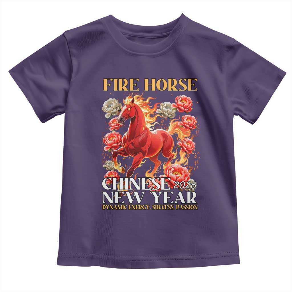 Year of The Fire Horse 2026 Toddler T Shirt Chinese New Year Peony Flower TS11 Purple Print Your Wear