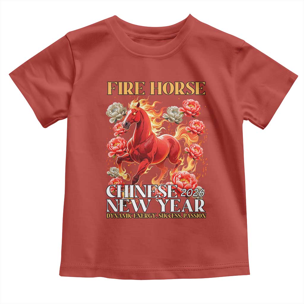 Year of The Fire Horse 2026 Toddler T Shirt Chinese New Year Peony Flower TS11 Red Print Your Wear