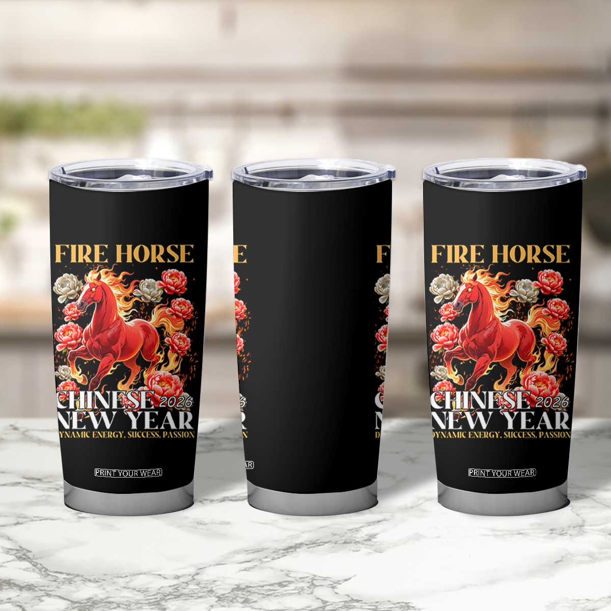 Year of The Fire Horse 2026 Tumbler Cup Chinese New Year Peony Flower TS11 Print Your Wear