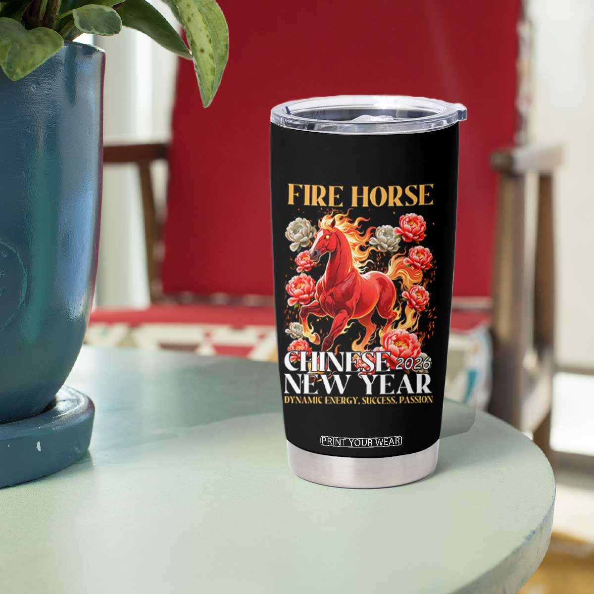 Year of The Fire Horse 2026 Tumbler Cup Chinese New Year Peony Flower TS11 Print Your Wear