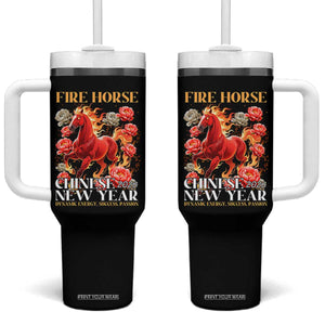 Year of The Fire Horse 2026 Tumbler With Handle Chinese New Year Peony Flower TS11 One Size: 40 oz Black Print Your Wear