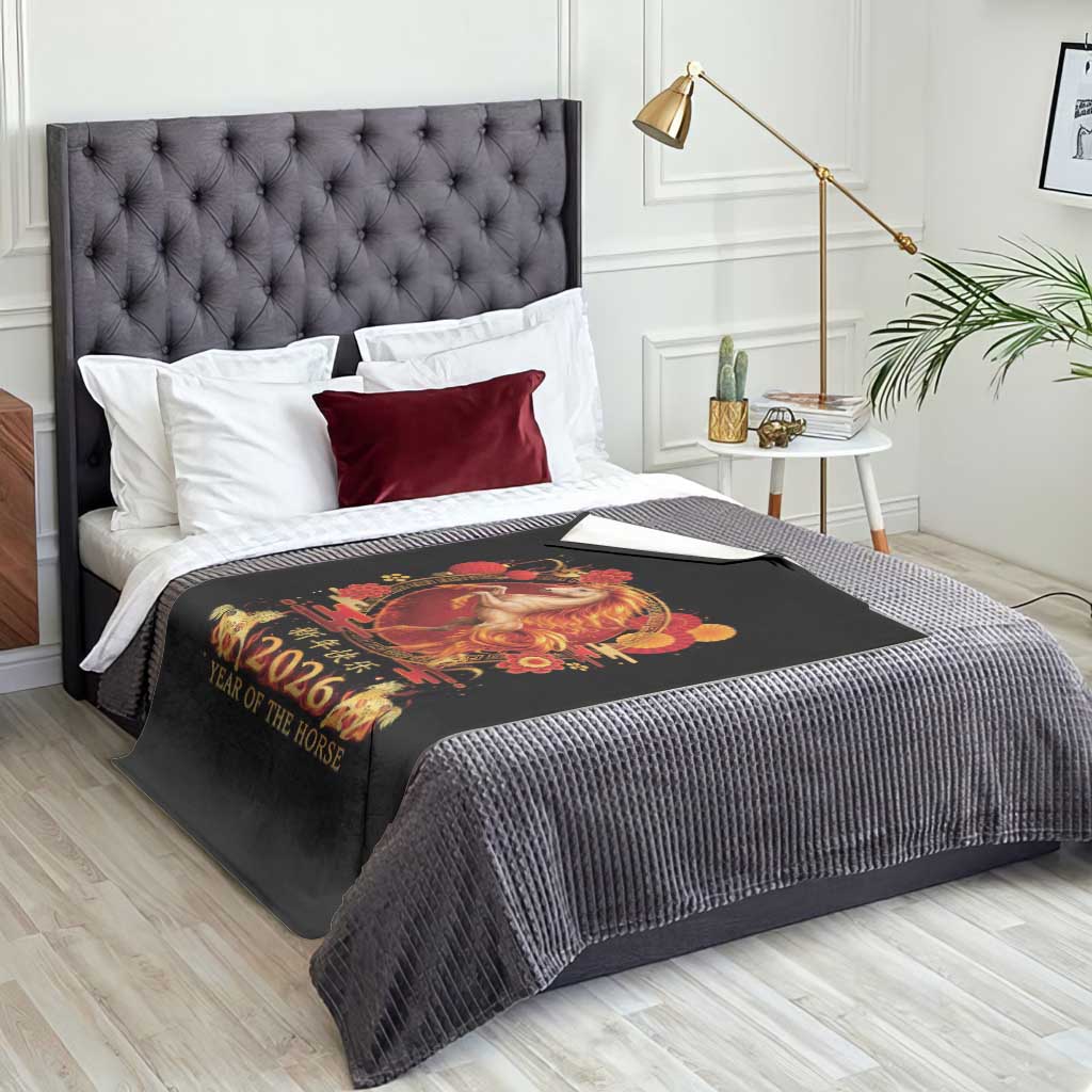 Year of The Fire Horse Throw Blanket Funny Chinese Zodiac Lunar New Year 2026 TS11 Print Your Wear
