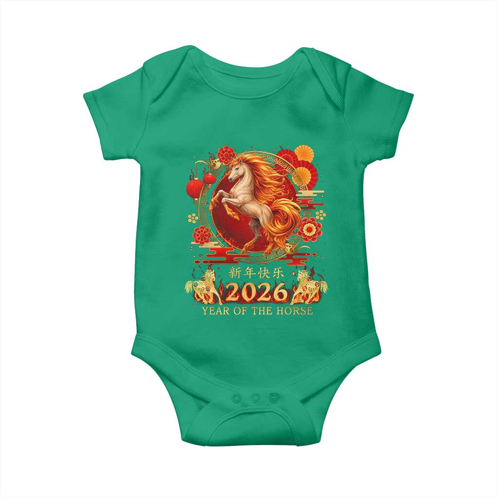 Year of The Fire Horse Baby Onesie Funny Chinese Zodiac Lunar New Year 2026 TS11 Irish Green Print Your Wear