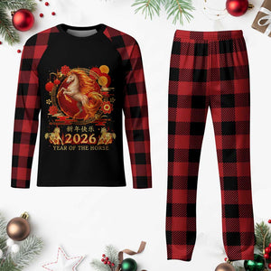 Year of The Fire Horse Plaid Pajama Set Funny Chinese Zodiac Lunar New Year 2026 TS11 Buffalo Plaid Print Your Wear