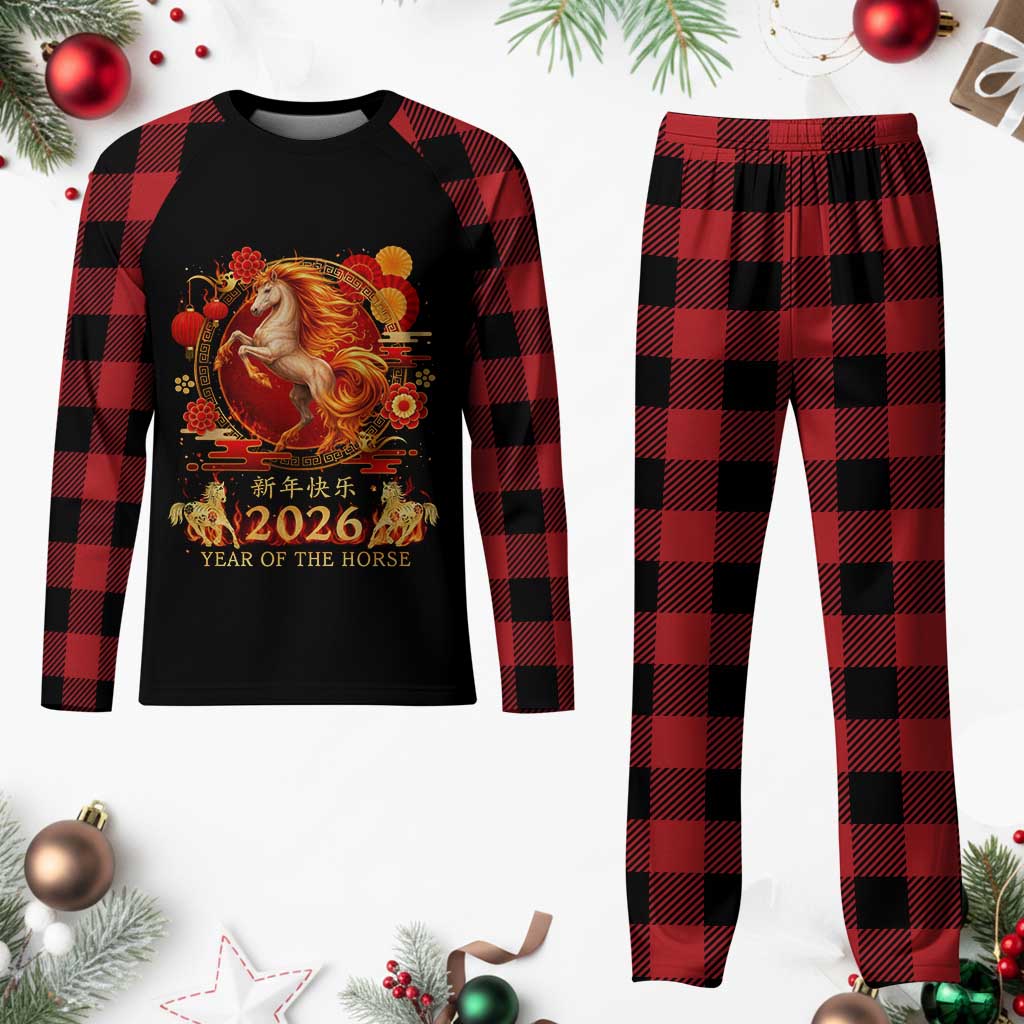 Year of The Fire Horse Plaid Pajama Set Funny Chinese Zodiac Lunar New Year 2026 TS11 Buffalo Plaid Print Your Wear