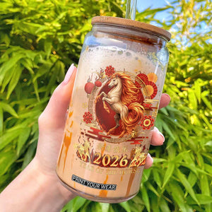 Year of The Fire Horse Glass Can Funny Chinese Zodiac Lunar New Year 2026 TS11 Black Print Your Wear