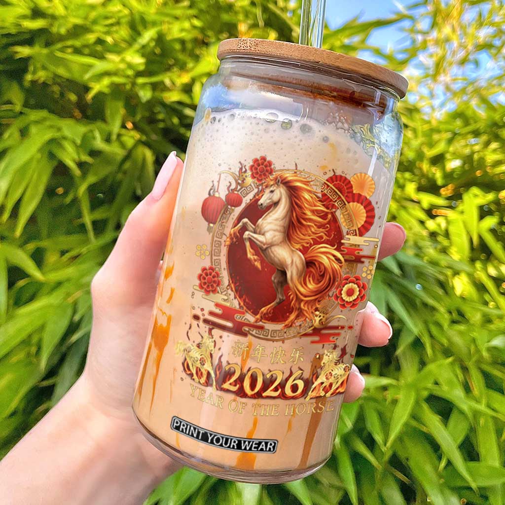 Year of The Fire Horse Glass Can Funny Chinese Zodiac Lunar New Year 2026 TS11 Black Print Your Wear