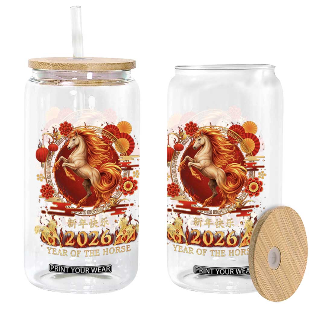 Year of The Fire Horse Glass Can Funny Chinese Zodiac Lunar New Year 2026 TS11 Print Your Wear
