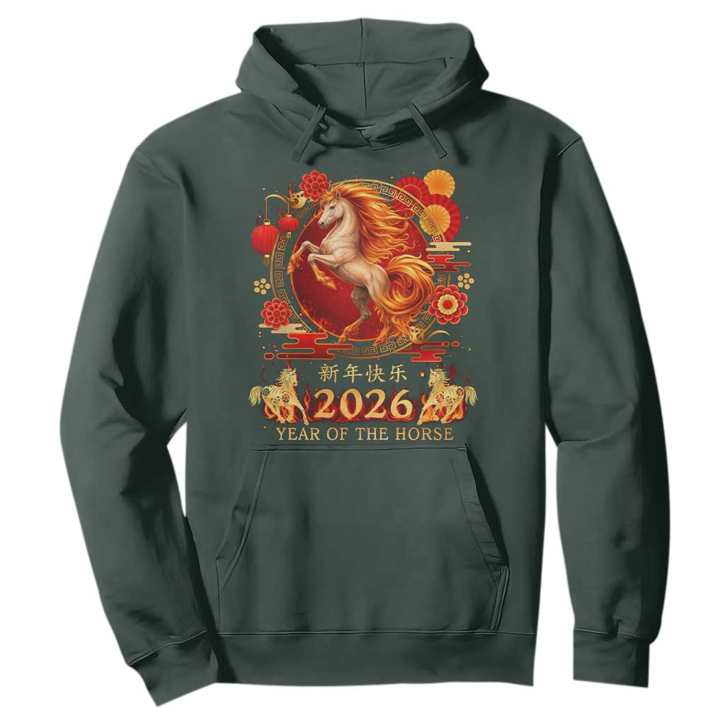 Year of The Fire Horse Hoodie Funny Chinese Zodiac Lunar New Year 2026 TS11 Dark Forest Green Print Your Wear