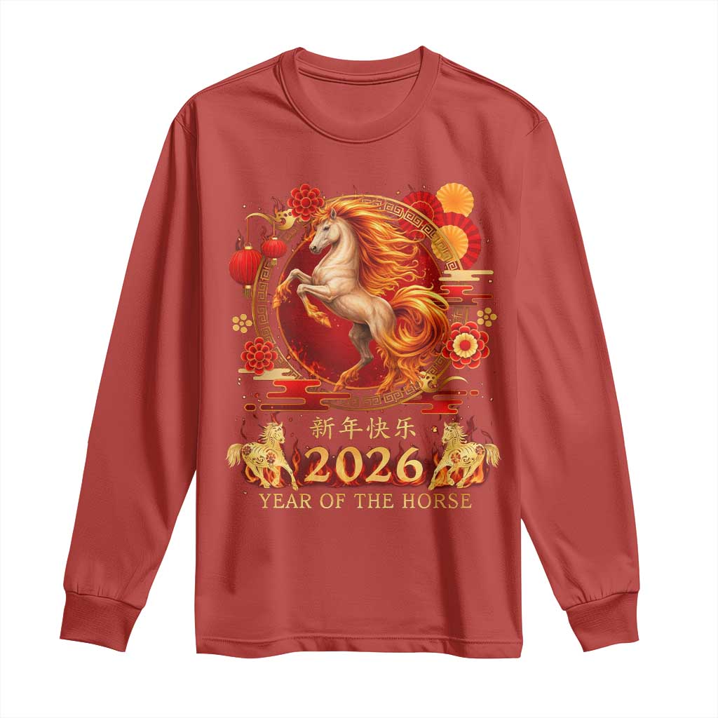 Year of The Fire Horse Long Sleeve Shirt Funny Chinese Zodiac Lunar New Year 2026 TS11 Red Print Your Wear