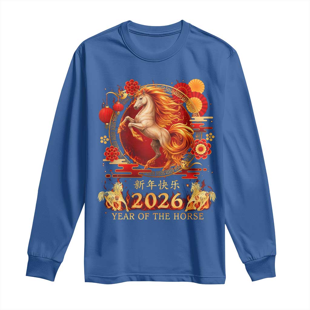 Year of The Fire Horse Long Sleeve Shirt Funny Chinese Zodiac Lunar New Year 2026 TS11 Royal Blue Print Your Wear