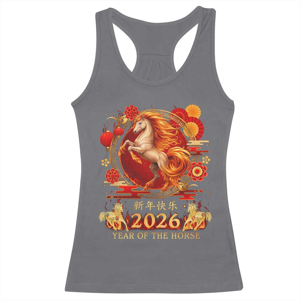 Year of The Fire Horse Racerback Tank Top Funny Chinese Zodiac Lunar New Year 2026 TS11 Charcoal Print Your Wear