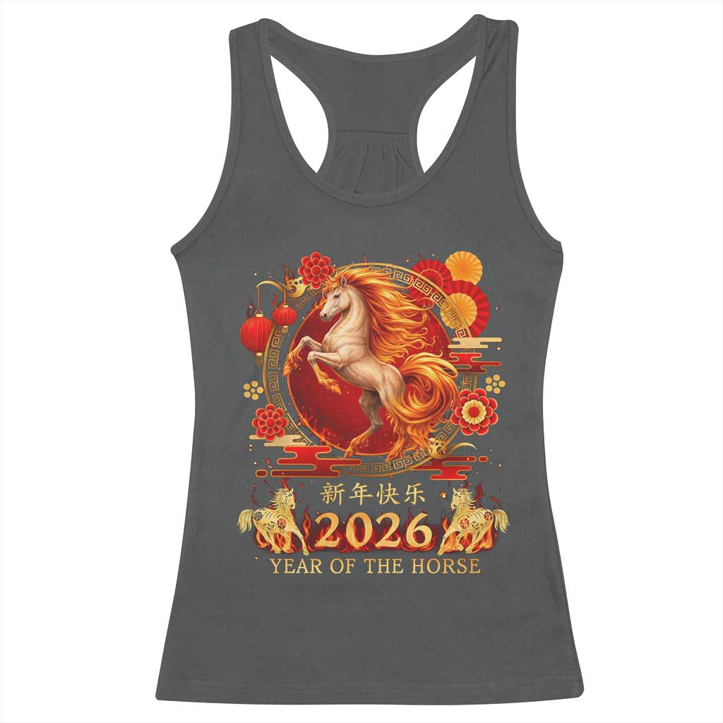 Year of The Fire Horse Racerback Tank Top Funny Chinese Zodiac Lunar New Year 2026 TS11 Dark Heather Print Your Wear